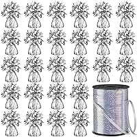 Yunsailing 24 Pcs Balloon Weights Metallic Anchor Balloon Holder for Helium Balloon with 1 Roll Iridescent Ribbon for Graduation Celebrations Birthday Wedding Baby Shower Party(Silver)