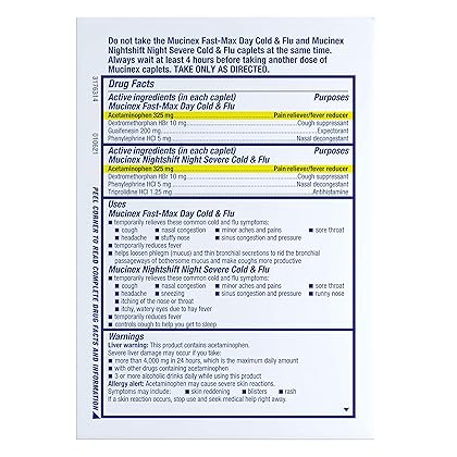 Maximum Strength Mucinex Fast-Max Day Cold & Flu & Nightshift Night Severe Cold & Flu All In One, Fast Release, Powerful Multi-Symptom Relief, 40 caplets (24 Day time + 16 Night time)