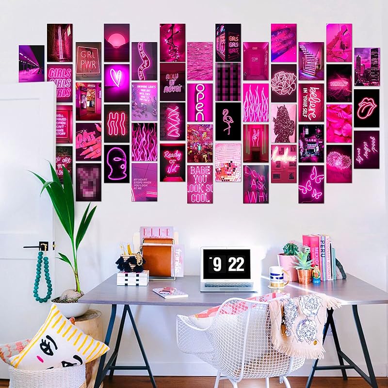 Mua 50PCS Pink Neon Aesthetic Wall Collage Kit, Art Indie Room ...