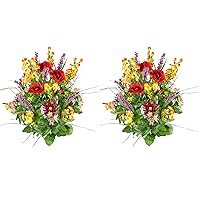 2pcs of 30 Stem Artificial Flowers Morning Glory & Ranunculus Bush Spring Faux Flower Arrangement for Indoor Wedding Home Decor, Cemetery Decorations, Red/Orange/Yellow/Lilac