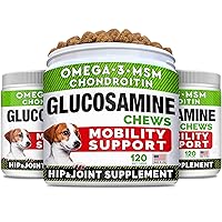 (Pack of 3) Glucosamine Treats for Dogs - Joint Supplement w/Omega-3 Fish Oil - Chondroitin, MSM - Advanced Mobility Chews - Joint Pain Relief - Hip & Joint Care - Chicken Flavor - Made in USA