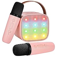 Kids Karaoke Machine, Kids Toys Birthday Gift for Girls, Mini Portable Bluetooth Speaker with 2 Wireless Microphone for Girl 5,6,7,8,10+Year Old(Pink)