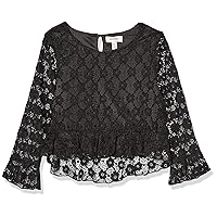 Girls' Embroidery Mesh Long Sleeve Top