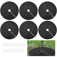 20.5 Inch Non-Woven Tree Mulch Ring, Thickened Tree Protector Mat, Plant Cover with 20 Staples Stakes, Round Anti Grass Gardening Landscaping Fabric Cover for Weed Control Root Protection (6 Pack )