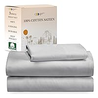 California Design Den Soft 100% Cotton Sheets Twin Size Bed Sheet Sets with Deep Pockets, 3 Pc Twin Sheets with Sateen Weave for Dorm Rooms, College, Cooling Sheets (Light Gray)