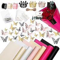 Ayfjovs 203Pcs Complete Flower Wrapping Paper Kit With 5 Colors Floral Paper & Tissue Wrap, 153Pcs Crowns Butterfly Bouquets Accessories for DIY Bouquets Mother's Day Wedding Ramo Buchon Supplies