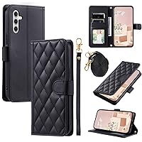 Smartphone Flip Cases Compatible with Samsung Galaxy A15 4G/5G Wallet case with Credit Card Holder,Soft PU Leather Magnetic Wrist Shoulder Strap, Flip Folio Book PU Leather Phone case Shockproof Cover