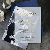 Elegant Vellum Wedding Invitations with Gold Foil and Picture, Personalized Foiled Invitation in Gold, Silver, Rose Gold, Custom Photo Invites (A6 (4