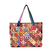 Multicolor Handbags for Women Genuine Leather Handmade Patchwork Flowers Colorful Square Stitching Purse Shoulder Bags
