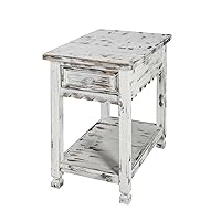 Alaterre Furniture Rustic Cottage Chairside End Table with 1 Drawer and 1 Shelf, 23 in x 15 in x 24 in (D x W x H), White