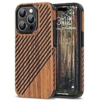 TENDLIN Compatible with iPhone 15 Pro Max Case Wood Grain with Leather Outside Design TPU Hybrid Case (Wood & Leather)