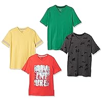 Boys' Short-Sleeve V-Neck T-Shirt Tops (Previously Spotted Zebra), Pack of 4, Jade Green/Pale Yellow/Charcoal, Animal, Medium