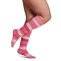Sigvaris Women's Microfiber Patterns 143 Calf High Compression Socks 15-20mmHg - Pink Stripe - B (Medium)