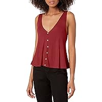 Angie Women's V-Neck Swing Tank with Button Center Front and Open Back