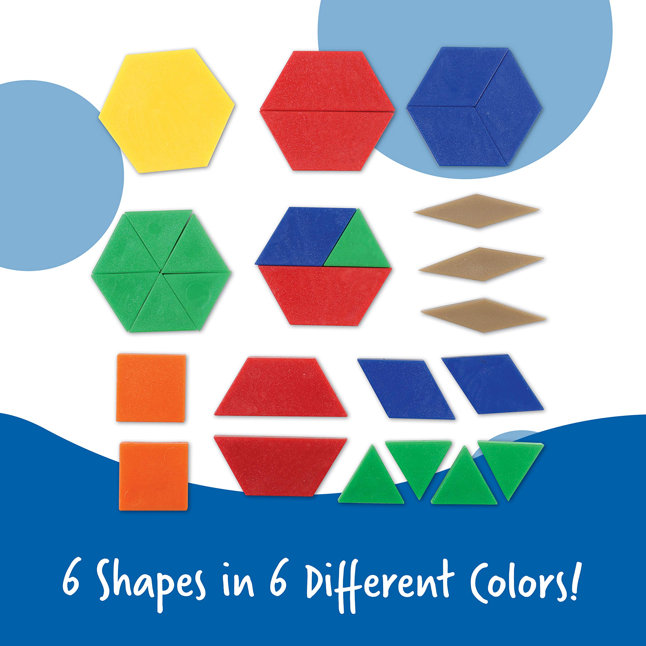 Learning Resources Plastic Pattern Blocks - Set of 250, Ages 3+, Shape Games for Preschoolers, Homeschool Supplies, Shape Manipulatives for Kids,Back to School Supplies,Teacher Supplies