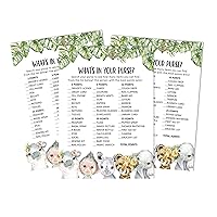 50 What's in Your Purse Baby Shower Game Cards Safari Jungle Animals Activity Cards Party Idea Baby Shower Party Supply