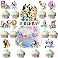 25PCS Blue Dog Cake Cupcake Topper Decorations Cartoon Dog Happy Birthday Party Supplies for Kids Party Favors
