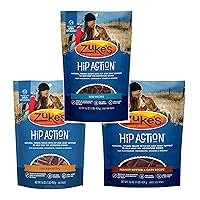 (3 Pack) Zuke Hip Action Hip & Joint Support Treats for Dogs 3 Flavor (Roasted Beef Recipe, Fresh Peanut Butter Formula, and Roasted Chicken Recipe) 16oz