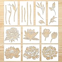 Flower Stencils for Painting Reusable - 10 Pieces Captivating Peony Sunflower Lotus Crafts Stencil for Wall Wood Window Holiday DIY Creative Partner