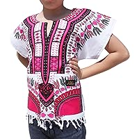 RaanPahMuang Branded Cotton Childs Dashiki Shirt Tassels and Pockets White Tone