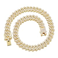 Saintda Cuban Link Chain for Men Women Iced Out Silver/Gold/Rose Gold Miami Cuban Necklace Bling Diamond Chain Hip Hop Jewelry with Gift Box