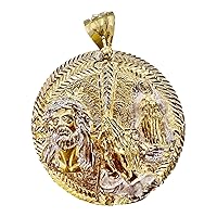 14K Gold Diamond Cut Face of Jesus Praying hand Medallion Charm, Two Tone Gold Pendant Real Solid Gold Jesus Medallion Pendant Gift For Him, 38.78 Grams
