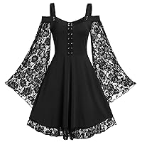 Andongnywell Women's Sexy Party Off Shoulder Lace Long Sleeve Ladies lace Mini Dresses Sling Off Shoulder Strap