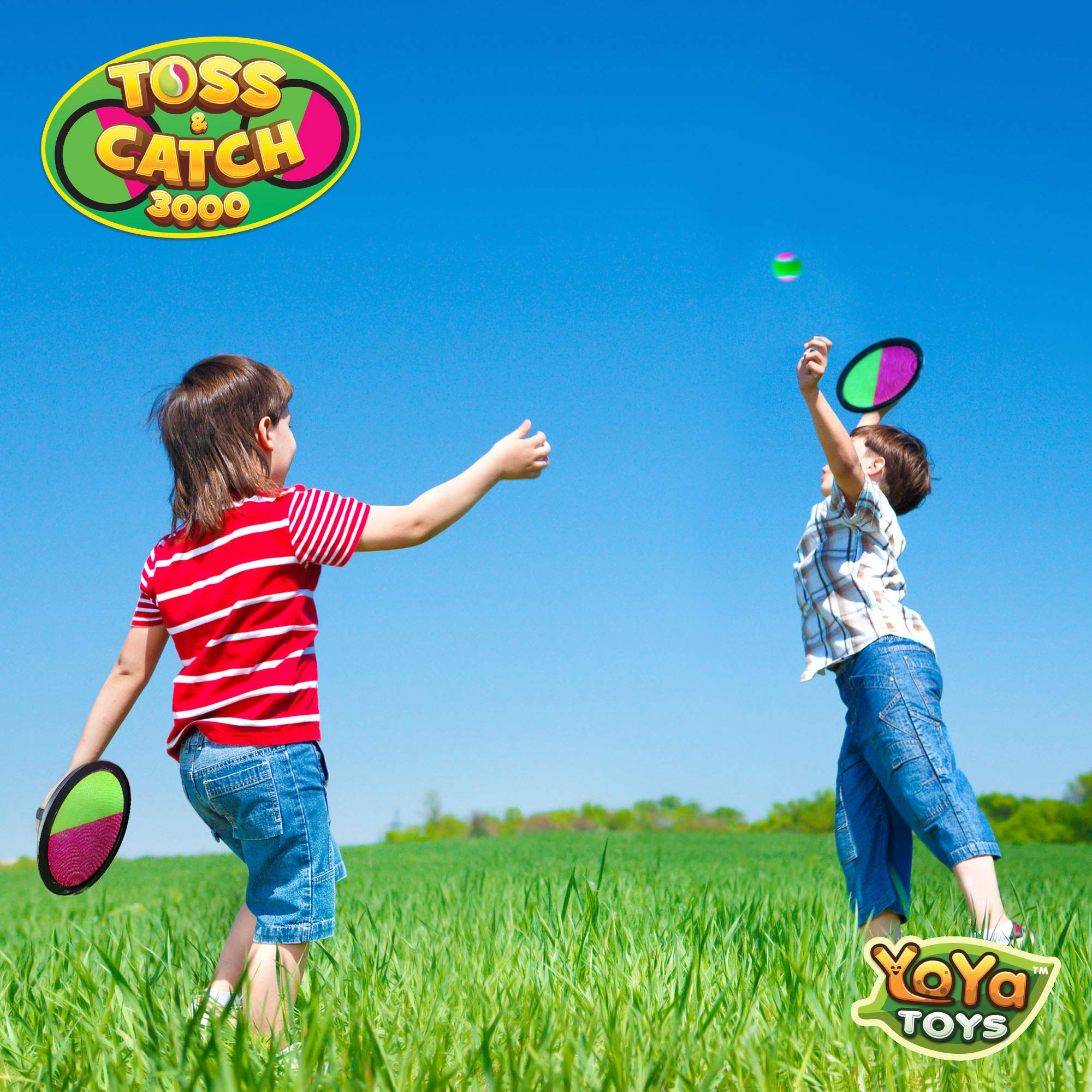 YoYa Toys Toss and Catch Ball Set Game - Outdoor Kids Activities - Summer Fun Toy for Backyard, Park, Camping - Ages 4-12, for Children and Family - 2 Catch Paddles, 2 Balls