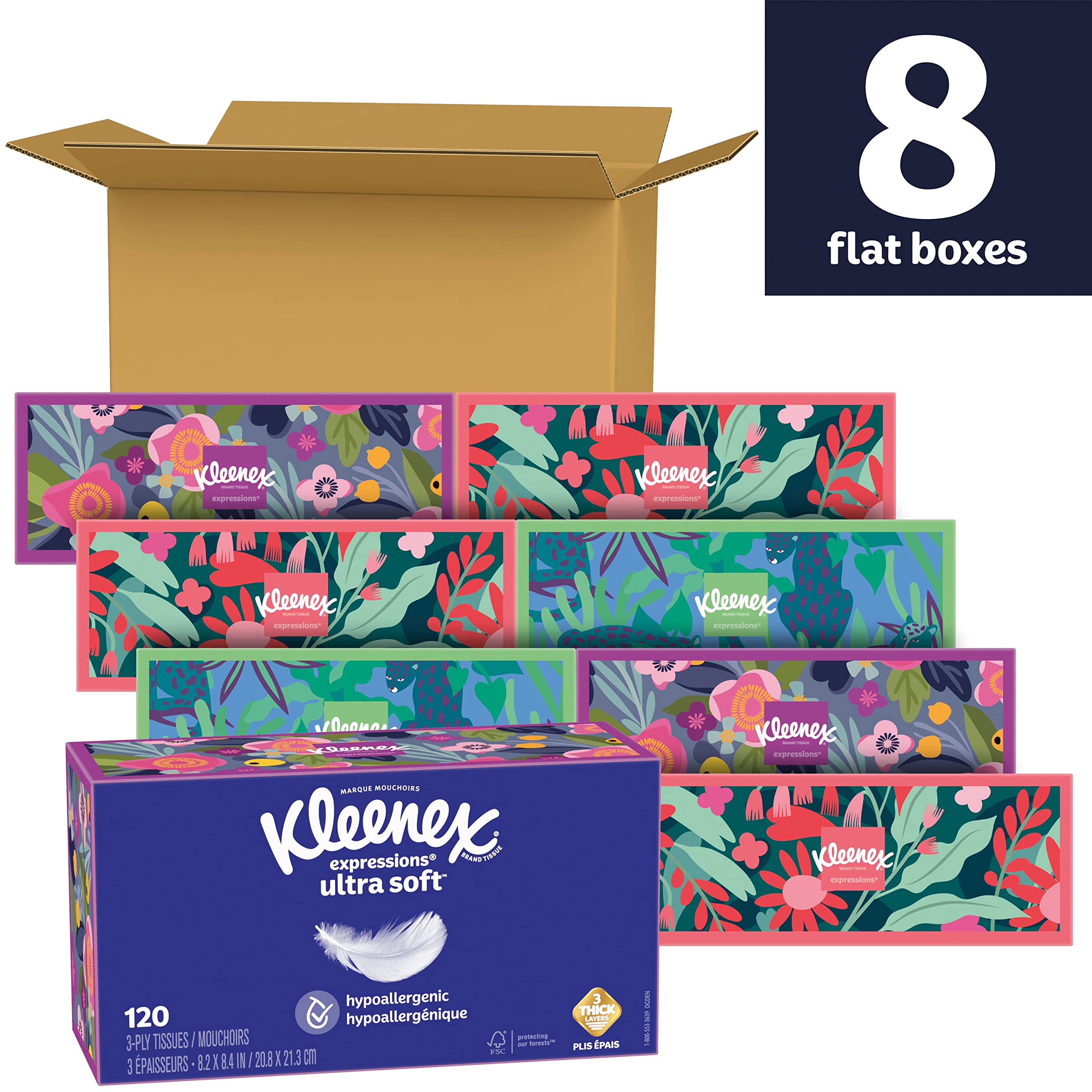 GE WC60X5015 Genuine OEM Heavy Duty Compactor Bag (12 Count) for GE Trash Compactors & Kleenex Expressions Ultra Soft Facial Tissues, Soft Facial Tissue, 8 Flat Boxes, 120 Tissues per Box, 3-Ply