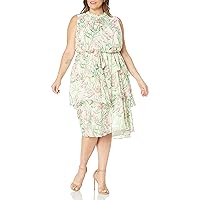 Jessica Howard Plus Size Womens Sleeveless High Neck Fit and Flare Dress