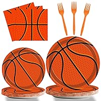 96Pieces Basketball Plates and Napkins Party Supplies Basketball Tableware Set Basketball Party Paper Plates Basketball Birthday Party Decorations Sport Party Plates For Kids Boys Serves 24 Guests