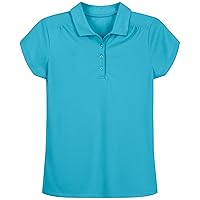 Nautica Girls' School Uniform Short Sleeve Polo Shirt, Button Closure, Moisture Wicking Performance Material, Shirring Detail