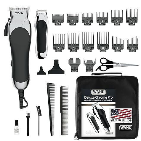 Clipper USA Deluxe Corded Chrome Pro, Complete Hair and Trimming Kit, Includes Corded Clipper, Cordless Battery Trimmer, and Styling Shears, for a Cut Every Time - Model 79524-5201M