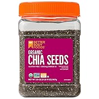 BetterBody Foods Organic Chia Seeds 1.25 lbs, 20 oz, with Omega-3, Non-GMO, Gluten Free, Keto Diet Friendly, Vegan, Good Source of Fiber, Add to Smoothies