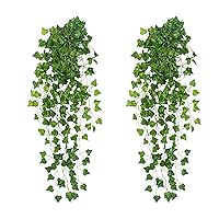 2pcs Artificial Hanging Plants, 3.1ft Fake Hanging Plant Decor, Fake Ivy Vine for Wall Home House Room Indoor Outdoor Decoration (No Baskets)