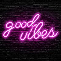 Pink Good Vibes Neon Sign - Neon Lights for Bedroom, LED Neon Signs for Wall Decor (16.1 x 8.3 inch)