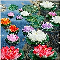 Artificial Lily Pads for Pond, 11in & 6in Artificial Flowers Floating Foam Lotus Flower with Fake Lily Pads, for Pool Garden Koi Fish Pond Aquarium Pool Wedding Decor, 14PCS
