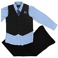 Vittorino Boys 4 Piece Suit Set with Vest, Dress Shirt, Bow Tie, Pants & Pocket Square | Big & Little Kids Formal Apparel