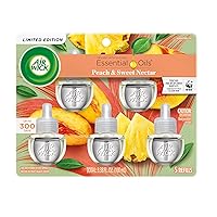Air Wick Plug in Scented Oil Refill, 5 ct, Fresh Peach and Sweet Nectar, Air Freshener, Essential Oils, Spring Collection