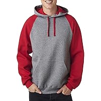 Jerzees J96 Adult NuBlend Color Block Raglan Hooded Pullover Sweatshirt - Oxford/Red - L
