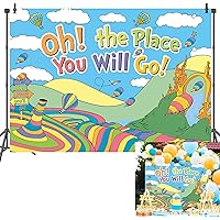 7x5FT Oh The Places You'll Go Backdrops Kids Cartoon Adventure Awaits Travel Background Read Across America Day Decor Let The Adventure Begin Travel Graduation Birthday Decoration Banner