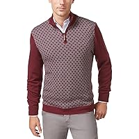 New Men's 1/4 Zip Diamond-Patterned Pullover Knit Sweater BHFO