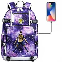 Casual Cristiano Ronaldo Bookbag with USB Charging Port-Teens Laptop Bag Lightweight Knapsack for Daily,Travel