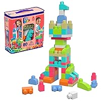MEGA BLOKS First Builders Toddler Blocks Toys Set, Big Building Bag with 80 Pieces and Storage, Red, Ages 1+ Years