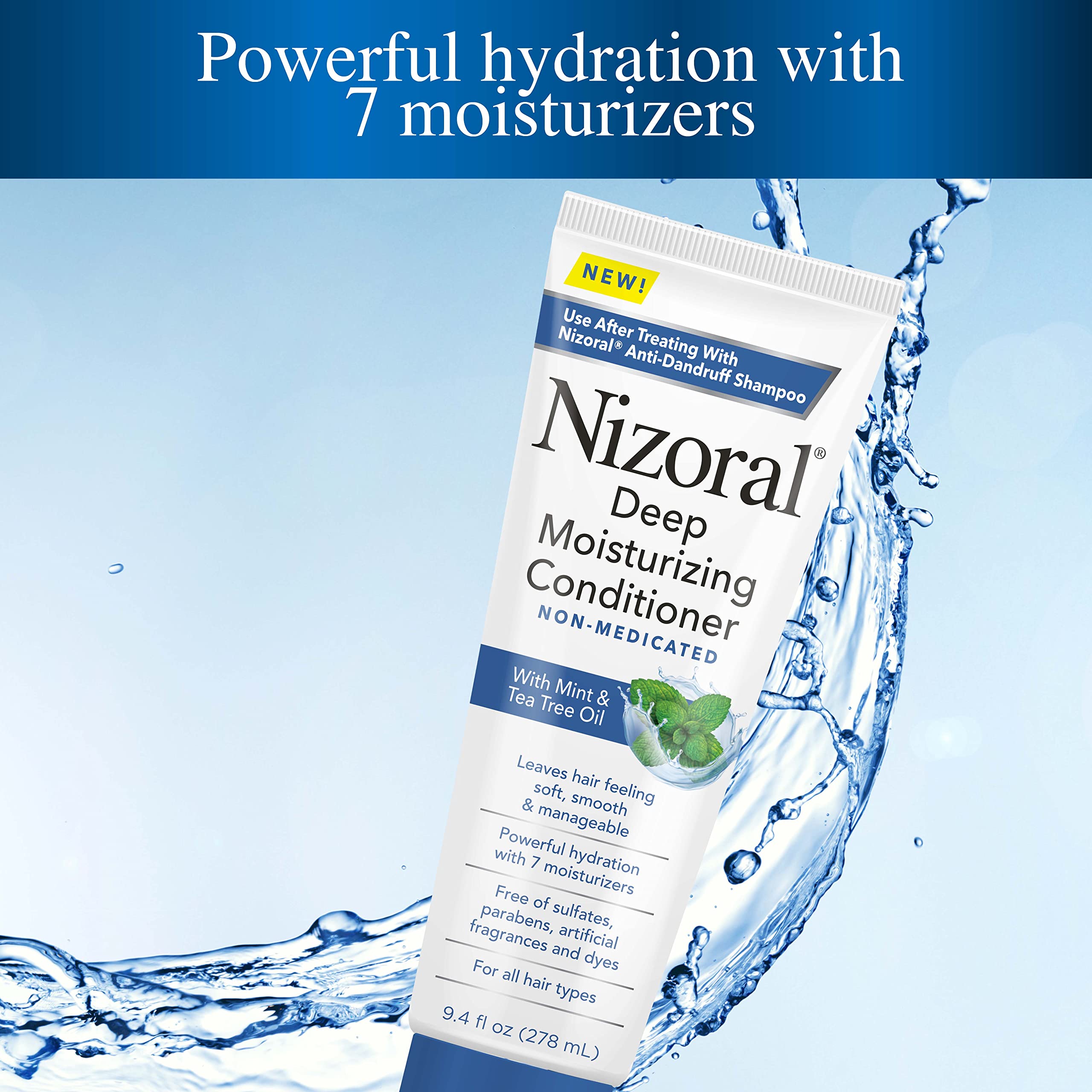 Nizoral Deep Moisturizing Conditioner with Mint & Tea Tree Oil for All Hair Types - Free of Sulfates, Parabens, Artificial Fragrances and Dyes, 9.4 oz