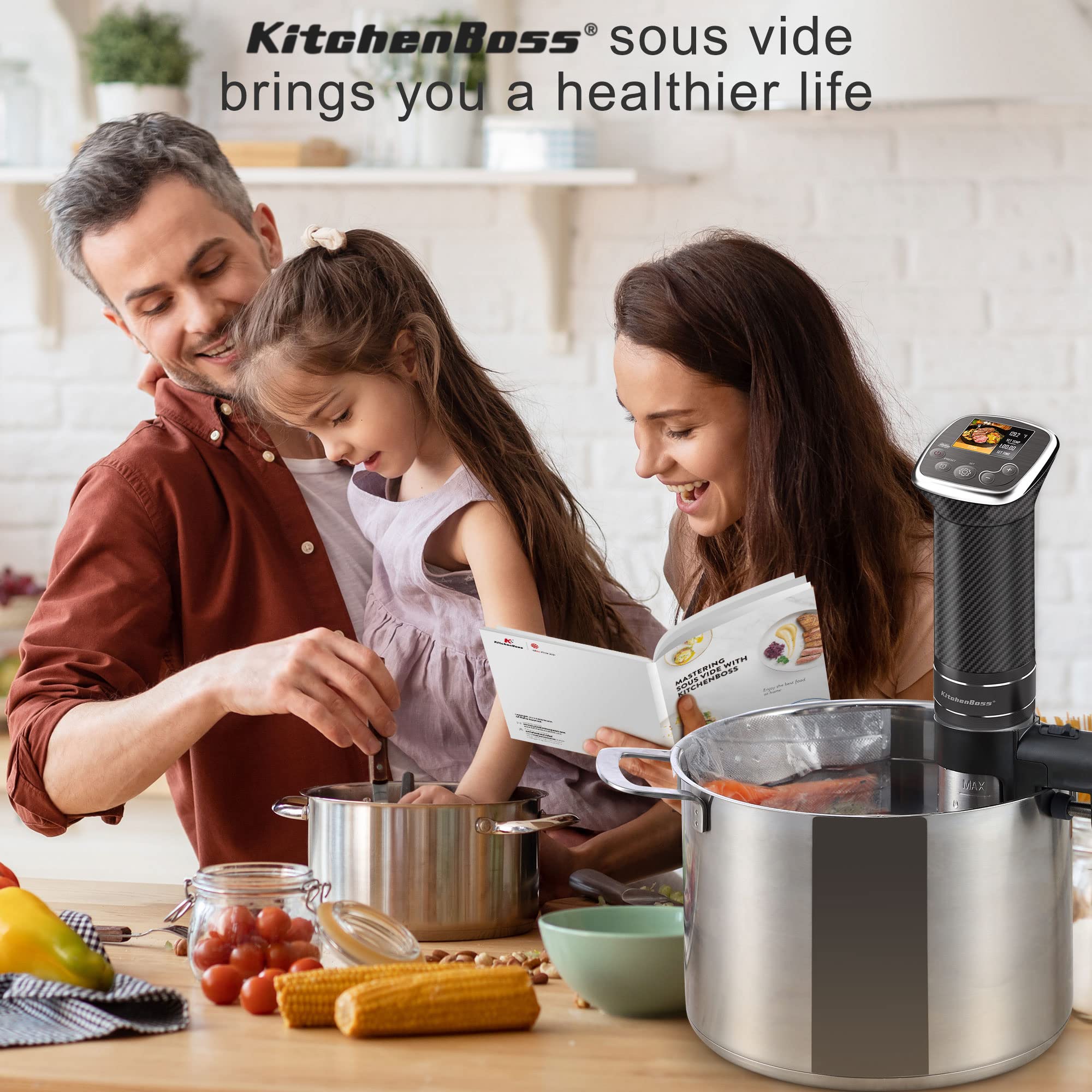 KitchenBoss Sous Vide Machine:Precision Sous-vide Cooker Immersion Circulator, IPX7 Waterproof Stainless Steel 1100W Professional Low Temperature Cooking Machines (G322T)