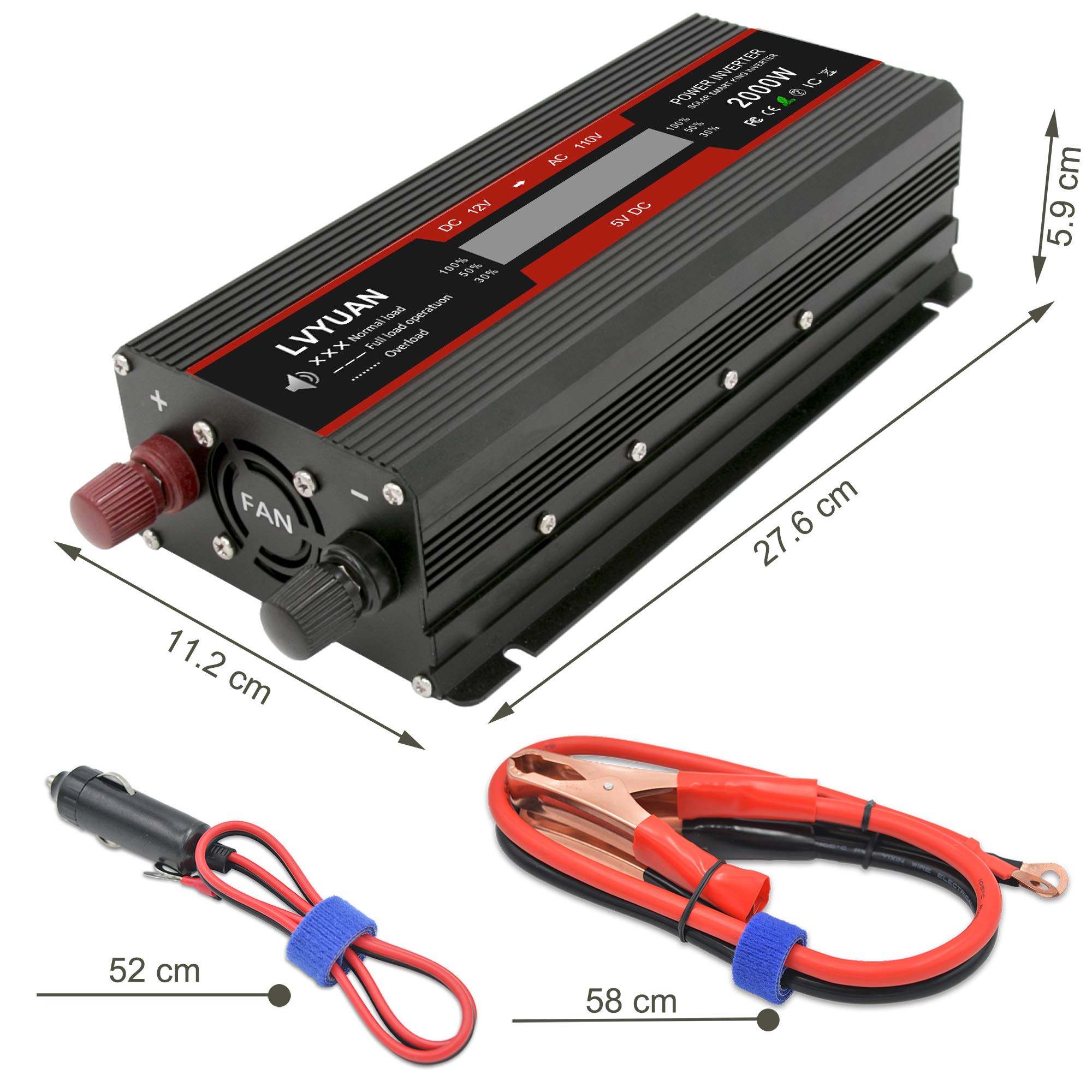 Mua Cantonape 1000W/2000W(Peak) Car Power Inverter DC 12V to 110V AC  Converter with LCD Display Dual AC Outlets and Dual USB Car Charger for Car  Home Laptop Truck trên Amazon Mỹ chính