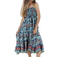 Women's Flowy Mid Length Dress with Scrunched Top