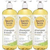 Burt's Bees Baby Shampoo and Wash Set, 2-in-1 Natural Origin Plant Based Formula for Sensitive Skin, Original Fresh Scent, Tear-Free, Paraben Free, Pediatrician Tested, 3 Bottles 63 oz (21 oz 3-Pack)