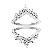 925 Sterling Silver Round CZ Crown Wedding Engagement Ring Guard Enhancer 2pcs V-shape Stack Rings Set Y1027